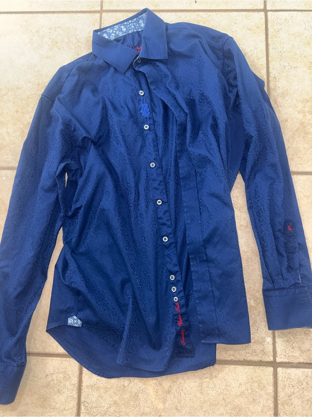 Robert Graham Blue Paisley Jacquard Button Down Shirt Large